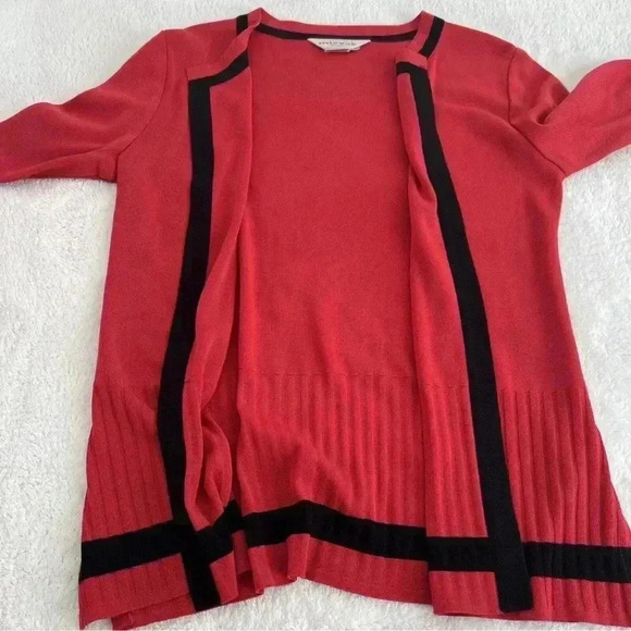 EXCLUSIVELY MISOOK Open Front Knit Cardigan Sweater Black Red Sz xS - Picture 9 of 11